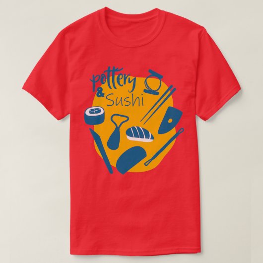 陶器と寿司 Tシャツ (デザイン正面)