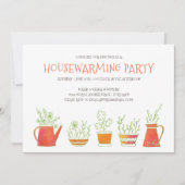 陶器と植物引っ越し祝いパーティーパーティー 招待状 (正面)