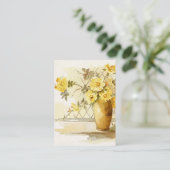 陶器のつぼ|の水彩画の花柄の黄色バラ 名刺 (スタンド正面)