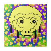 陶器のタイルの羊　黄色いハート タイル (正面)