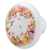 陶器のドアノブ - グレー花柄 セラミックノブ (右)