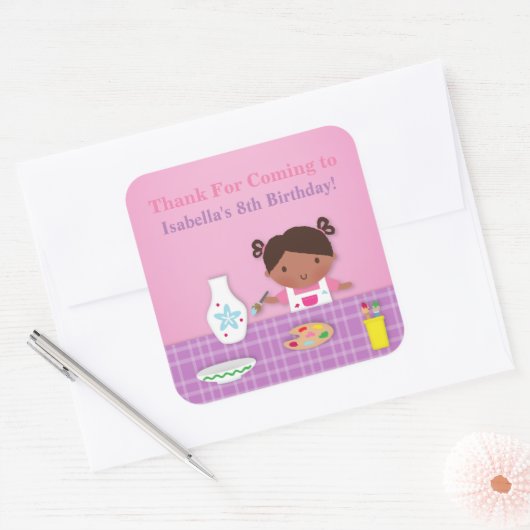 陶器の絵画の芸術のパーティーはステッカー感謝していしています スクエアシール (封筒)