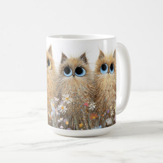 陶器マグカップ - かわいい猫と花 コーヒーマグカップ