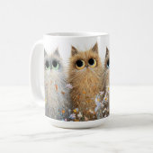 陶器マグカップ - かわいい猫と花 コーヒーマグカップ (正面左)