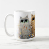 陶器マグカップ - かわいい猫と花 コーヒーマグカップ (左)