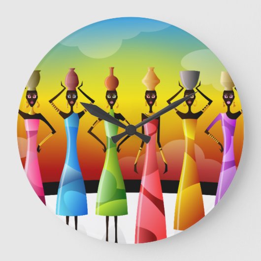 陶器付きアフリカ人女性 ラージ壁時計 (正面)