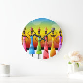 陶器付きアフリカ人女性 ラージ壁時計 (ホーム)