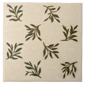 陶器整合瓦1/3緑葉の茎 タイル (正面)