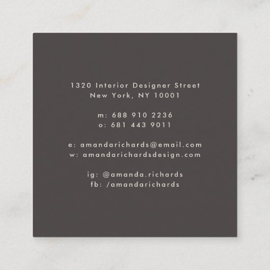 陶器素朴のデコの植物ボホ茶色のインテリア スクエア名刺 (裏面)