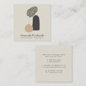 陶器素朴のデコ植物ボホベージュインテリア スクエア名刺 (正面/裏面)