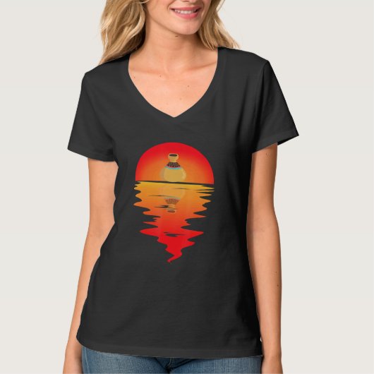 陶土ポット夕日を映すヴィンテージ Tシャツ (正面)