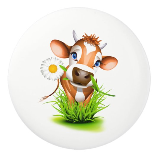 陶磁器のキャビネットのノブデイジー牛 セラミックノブ (正面)