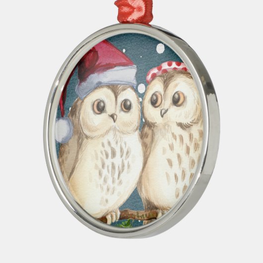 陶磁器のクリスマスのオーナメント、クリスマス時にフクロウ メタルオーナメント (左)