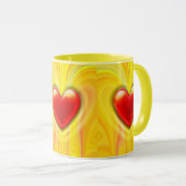 陶磁器のコーヒー・マグの黄色の赤いハートの設計 マグカップ (正面右)