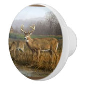 陶磁器のドア・ノブおよび引きのオジロ鹿シカ セラミックノブ (右)