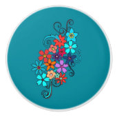 陶磁器のノブのカラフルな花柄 セラミックノブ (正面)