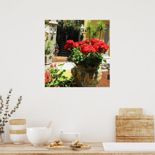 陶磁器のポスターの美しい赤い花ポット ポスター (キッチン)