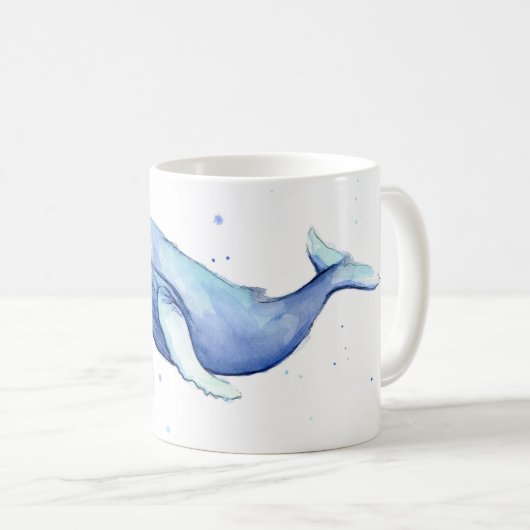 陶磁器のマグを絵を描くザトウクジラの水彩画 コーヒーマグカップ (正面右)