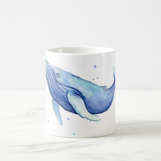 陶磁器のマグを絵を描くザトウクジラの水彩画 コーヒーマグカップ (中央)
