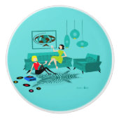 陶磁器の引出しの引きのレトロの女の子の夜 セラミックノブ (正面)