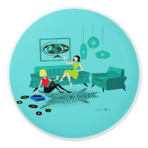 陶磁器の引出しの引きのレトロの女の子の夜 セラミックノブ