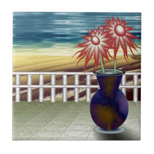 陶磁器の瓦に落ち着いたビーチの花 タイル