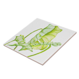 陶磁器タイル上の葉状の彫刻(3) タイル