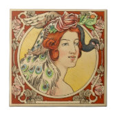 陶磁器ヴィンテージのフランスのな女性アールヌーボー タイル (正面)