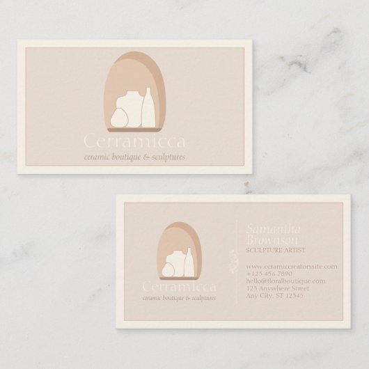 陶磁器手作り陶磁器彫刻の花瓶 名刺 (正面/裏面)