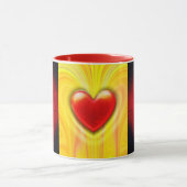陶磁器製のコーヒーマグレッド赤黒黄色ハートデザイン マグカップ (中央)