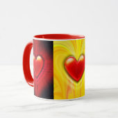 陶磁器製のコーヒーマグレッド赤黒黄色ハートデザイン マグカップ (正面左)