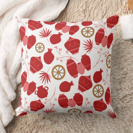 陶磁陶芸家ポット花柄 クッション (ブランケット)