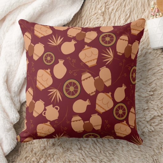 陶磁陶芸家ポット花柄 クッション (ブランケット)