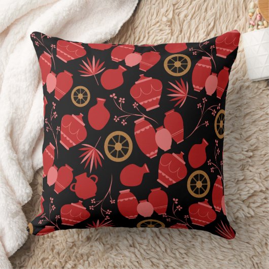 陶磁陶芸家ポット花柄 クッション (ブランケット)