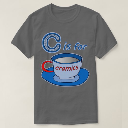 陶磁青茶カップレッド文字用C Tシャツ (デザイン正面)