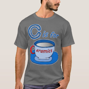 陶磁青茶カップレッド文字用C Tシャツ