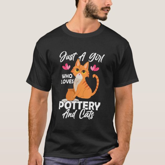 陶芸と猫が好きな女の子 陶芸家 Tシャツ (正面)