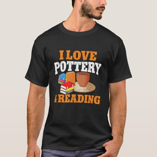 陶芸と猫の陶器の本を読むのが好き Tシャツ (正面)