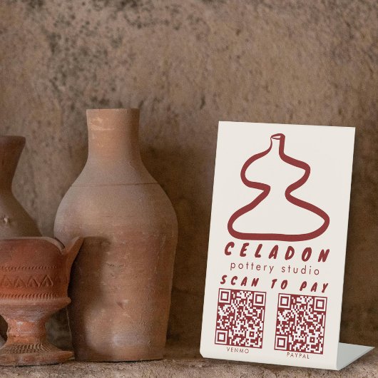 陶芸のセラミックスショップ 手描き SCAN TO PAY QR 台座サイン