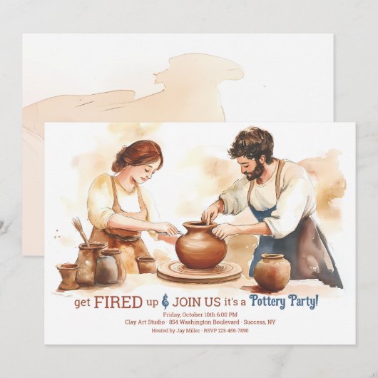 陶芸パーティー 招待状 (正面/裏面)