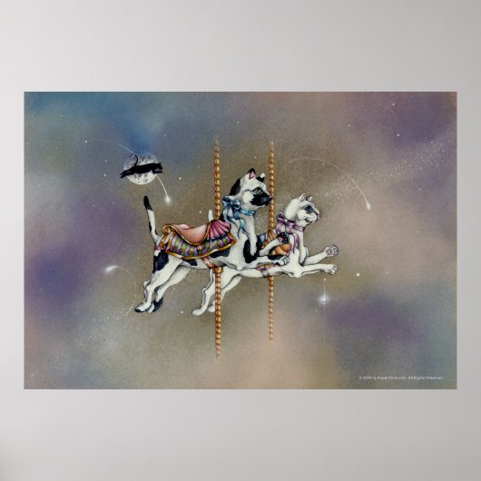 陶芸家ファインアート-回転木馬猫 ポスター (正面)