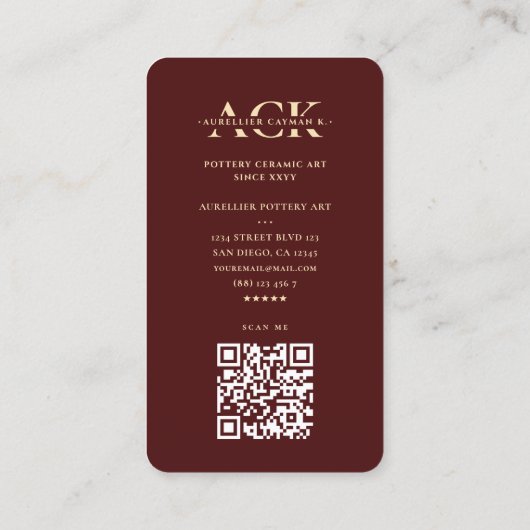 陶芸家モダン陶芸美術赤モノグラム 名刺 (裏面)