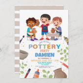 陶芸工作 クリエイティブな粘土芸術 男の子の誕生日 招待状 (正面/裏面)