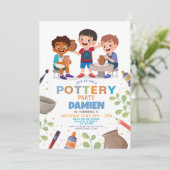陶芸工芸陶芸ポット少年誕生日 招待状 (スタンド正面)