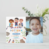 陶芸工芸陶芸Clay Art Photo Boys誕生日 招待状 (スタンド正面)