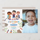 陶芸工芸陶芸Clay Art Photo Boys誕生日 招待状 (正面/裏面)