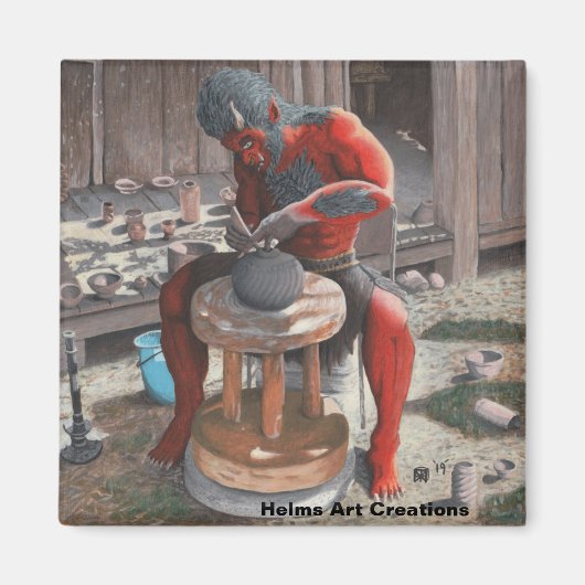 陶芸用ホイールアートボタン磁石を使用した鬼 マグネット (正面)