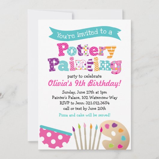 陶芸絵を描美術パーティの招待状 招待状 (正面)