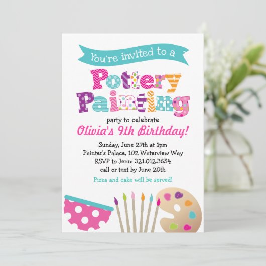 陶芸絵を描美術パーティの招待状 招待状 (スタンド正面)