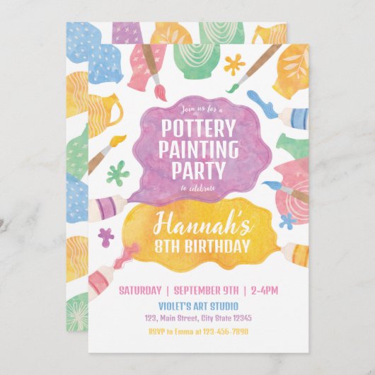 陶芸絵画パーティの招待状 招待状 (正面/裏面)